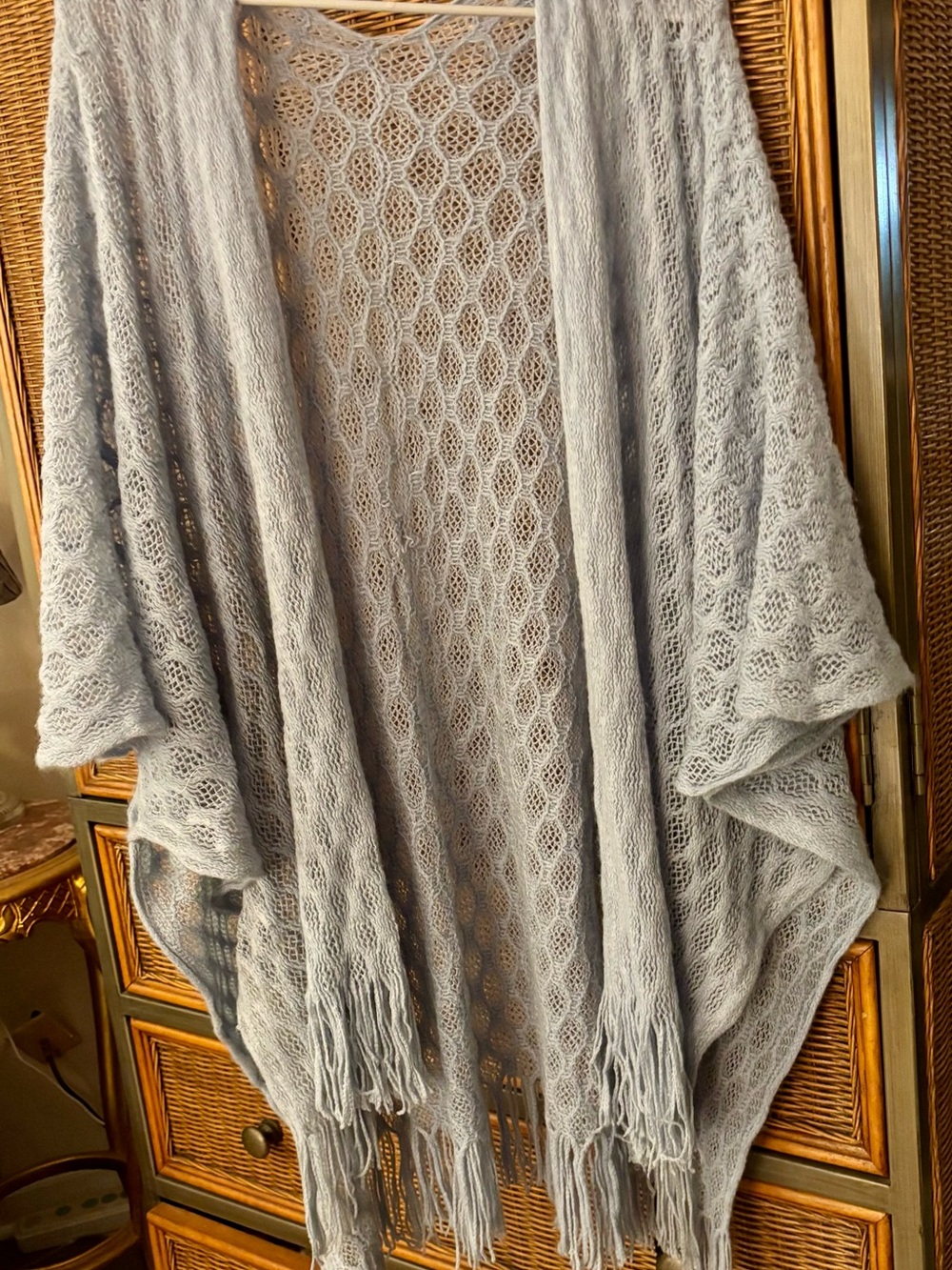 Light baby blue Open Knit Fringe Women’s Sweater Wrap